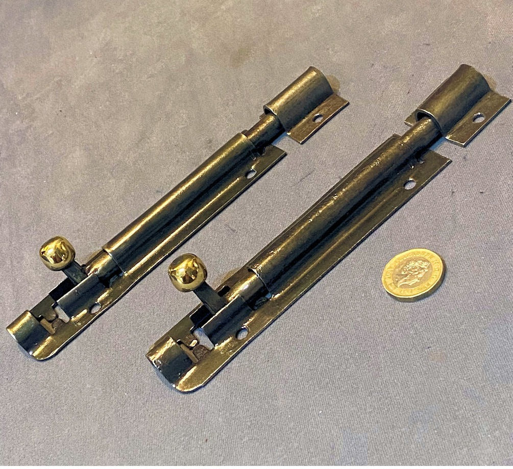 Pair of 5.5 inches Steel Door Bolts, 2 pairs availabe — Steel, 1920's