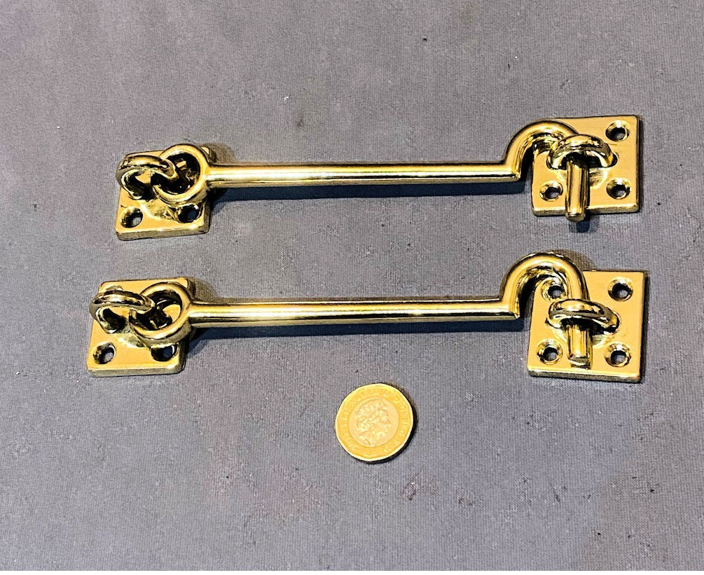 Pair of 5" Brass Door Hook & Eyes — Brass, late 19th century