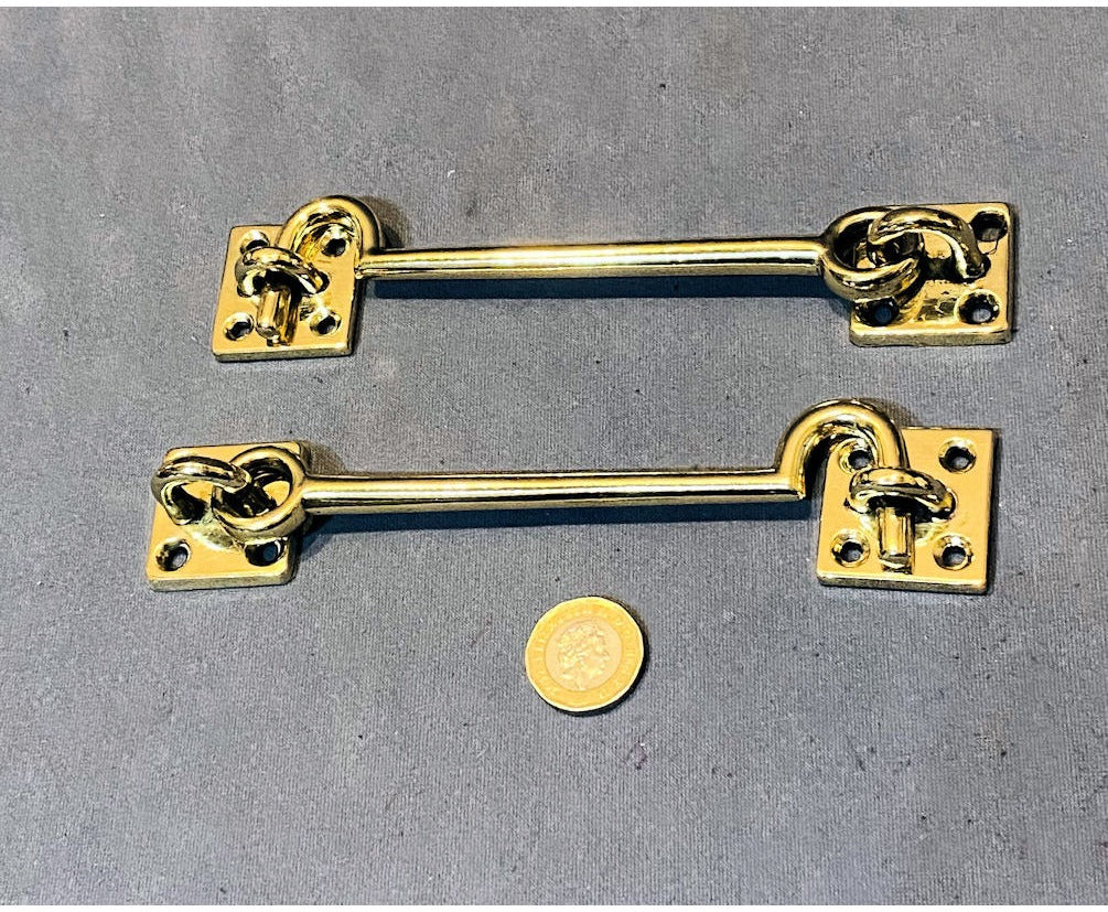 Pair of 5" Brass Door Hook & Eyes — view 2