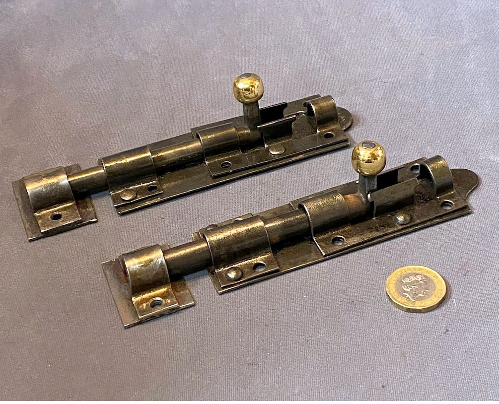 Pair of 5" Wrought Iron Door Bolts — Wrought iron, late 19th century