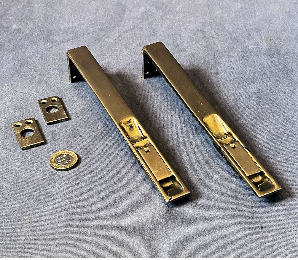 Pair of 8" Recessed Brass Door Bolts — Brass