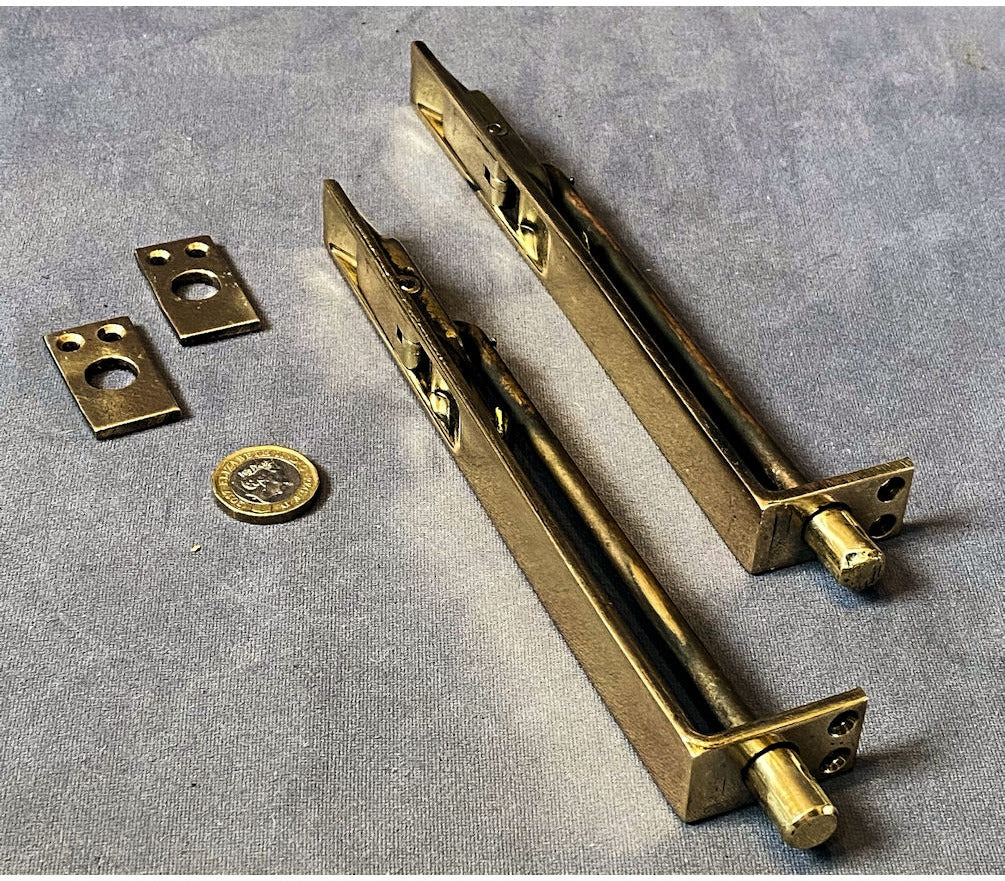 Pair of 8" Recessed Brass Door Bolts — view 2