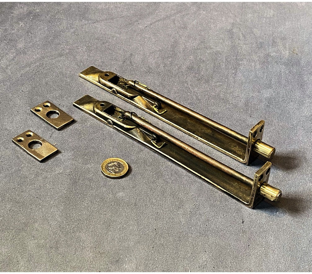 Pair of 8" Recessed Brass Door Bolts — view 3