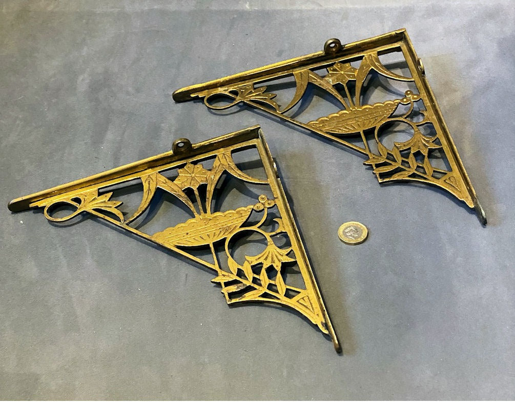 Pair of Aesthetic Movement Brass Shelf Brackets — Brass