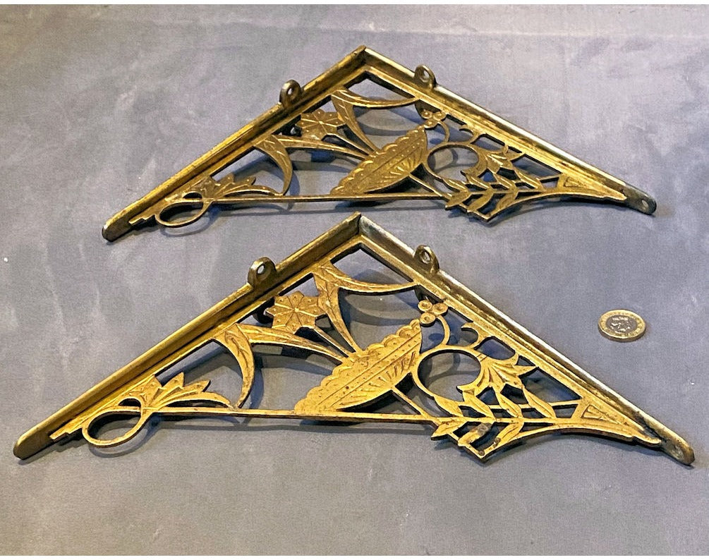Pair of Aesthetic Movement Brass Shelf Brackets — view 2