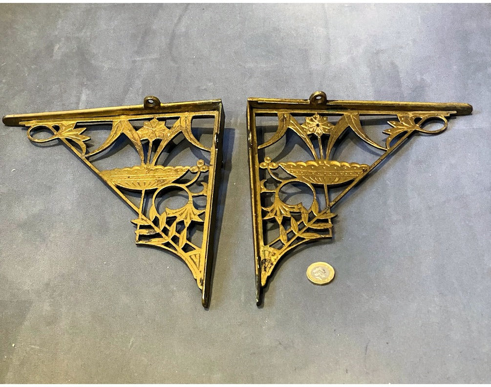 Pair of Aesthetic Movement Brass Shelf Brackets — view 3