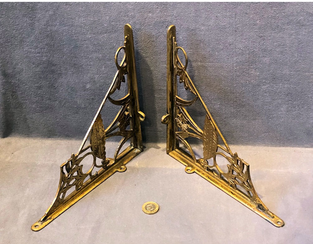 Pair of Aesthetic Movement Brass Shelf Brackets — view 4