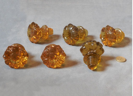Pair of Amber Glass Drawer Knobs, 3 pairs available — Glass, late 19th century
