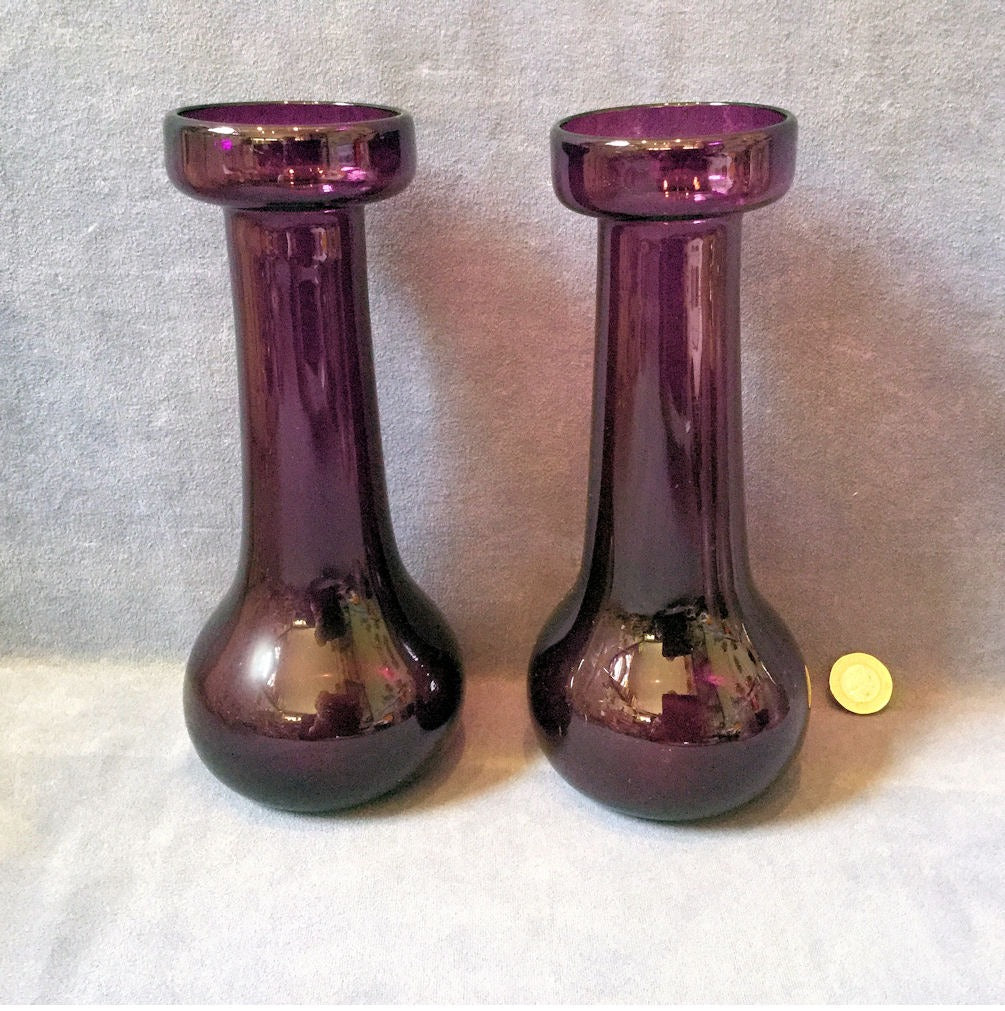 Pair of Amethyst Glass Hyacinth Vases — Glass, late 19th century