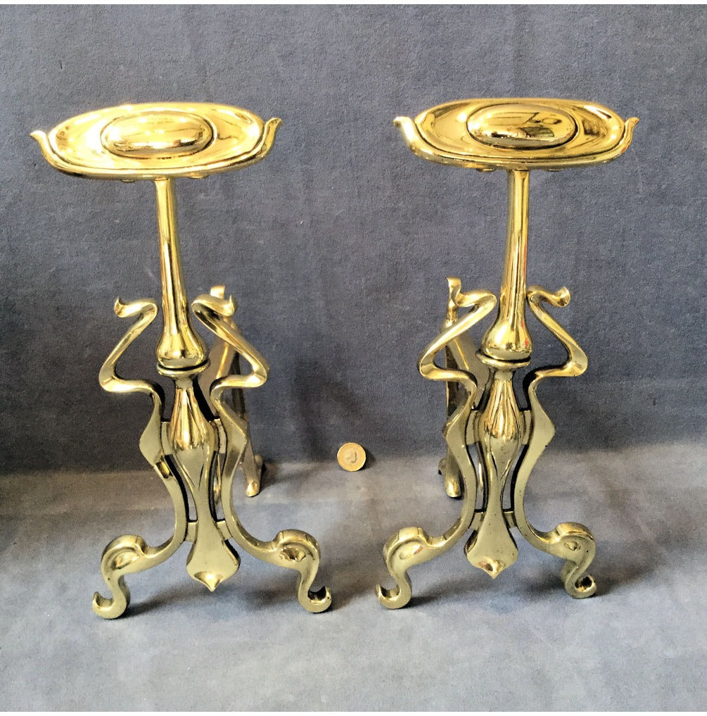 Pair of Art Nouveau Brass Fire Dogs — view 2