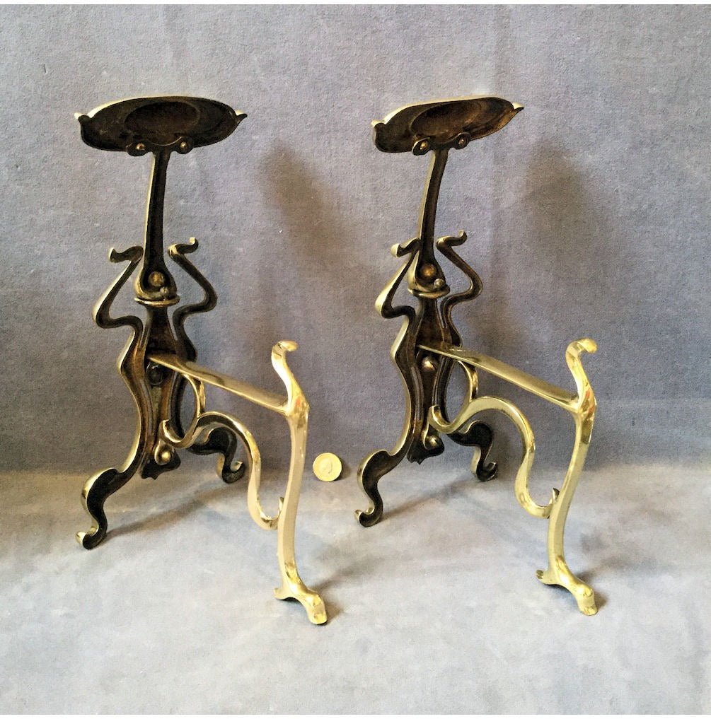 Pair of Art Nouveau Brass Fire Dogs — view 3