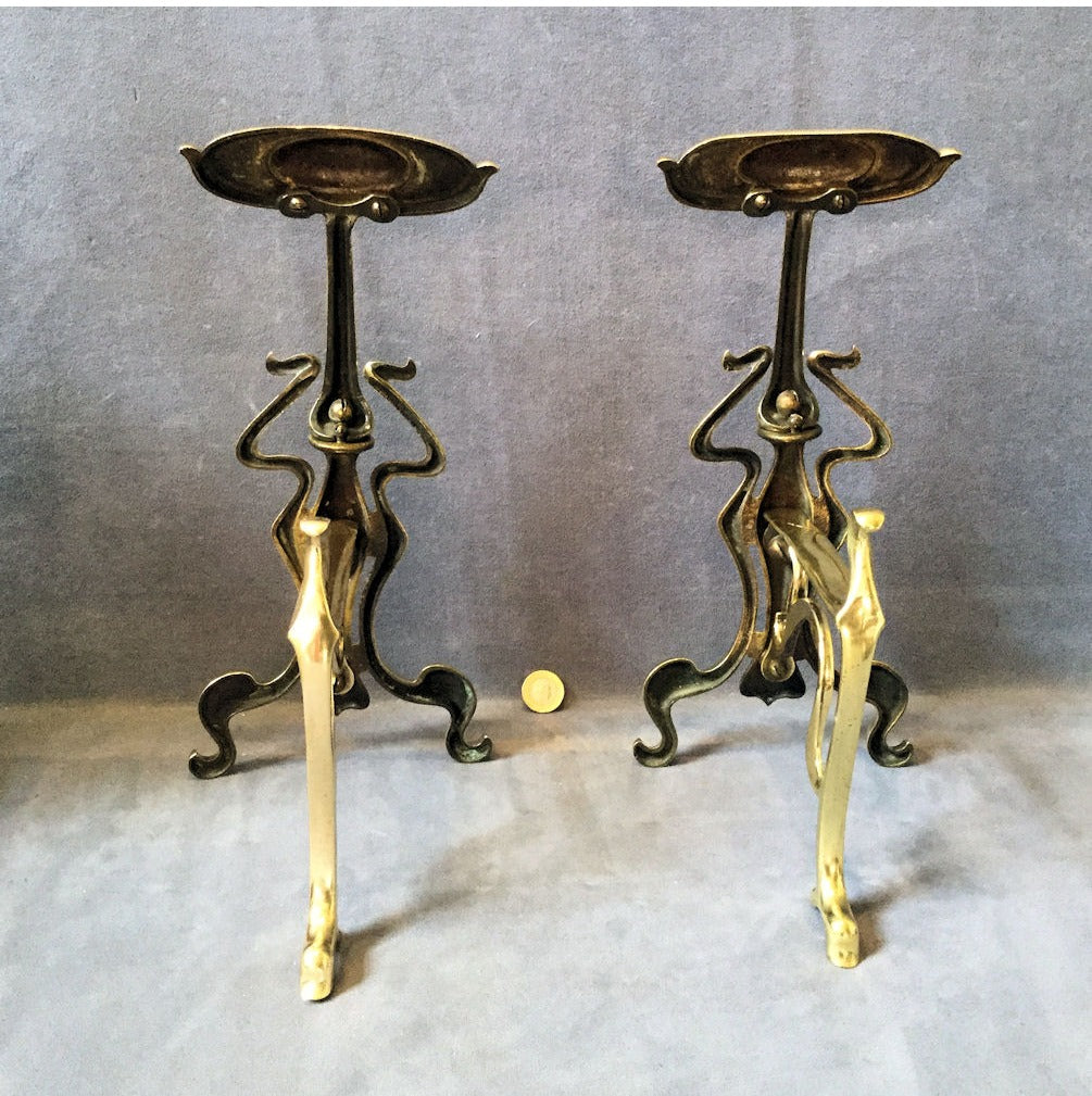 Pair of Art Nouveau Brass Fire Dogs — view 4