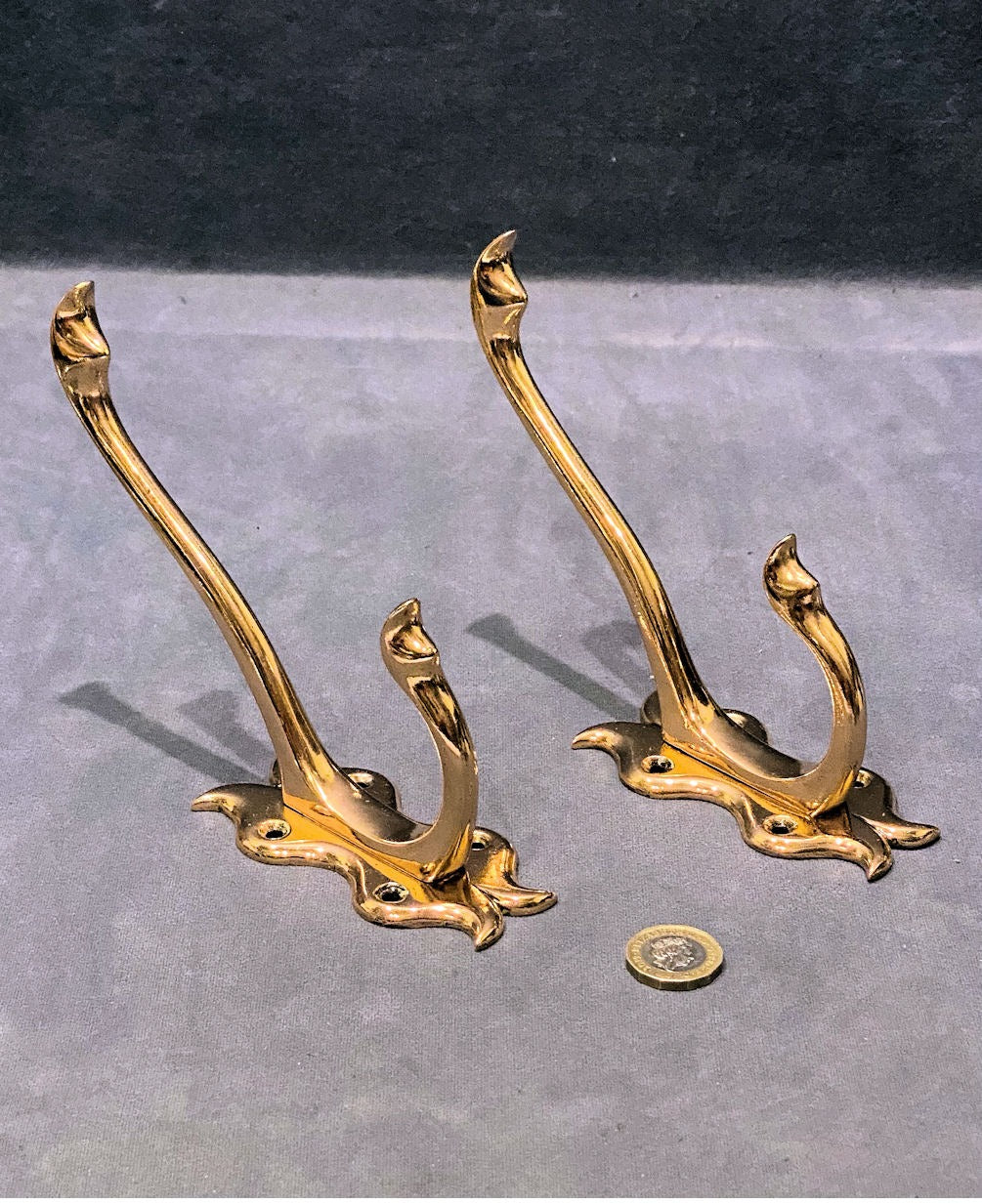 Pair of Art Nouveau Brass Hat & Coat Hooks — Brass, circa 1900