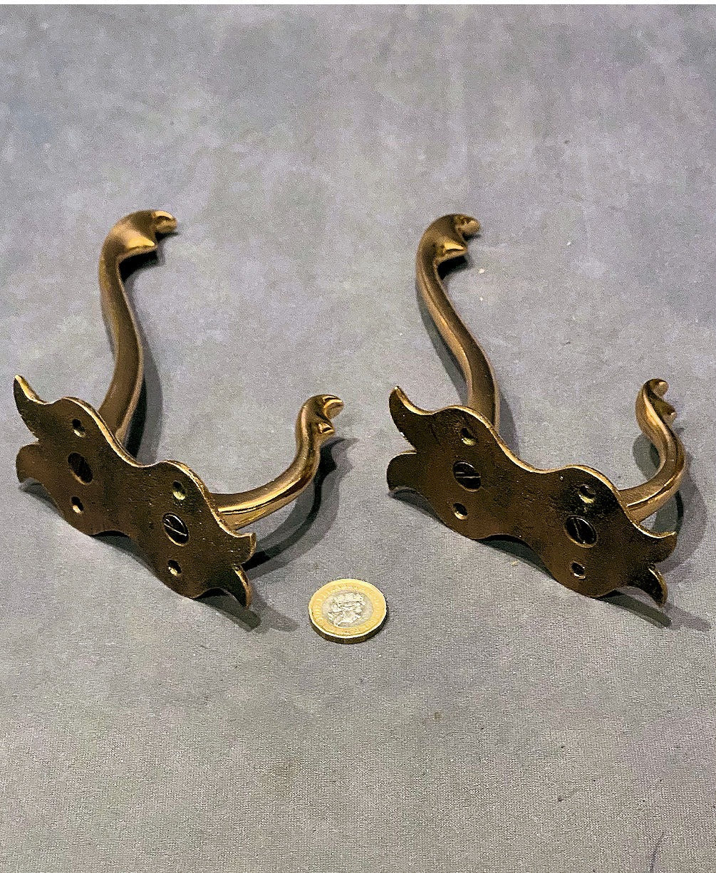 Pair of Art Nouveau Brass Hat & Coat Hooks — view 2
