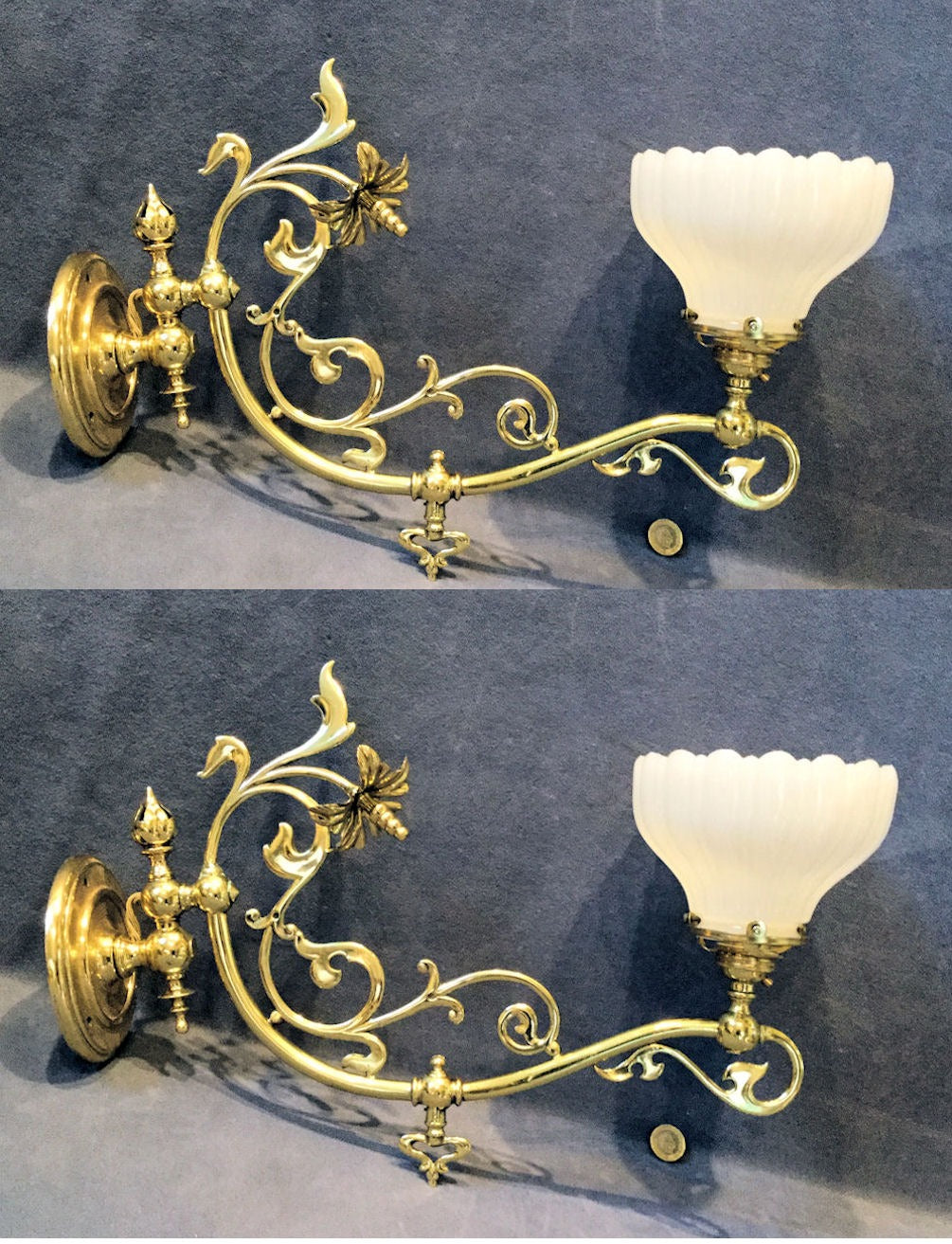 Pair of Art Nouveau Brass Wall Lights — Brass, circa 1900