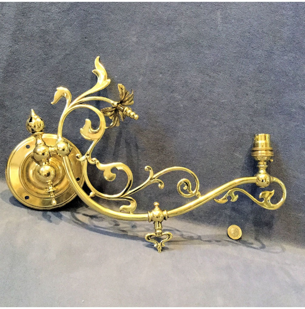 Pair of Art Nouveau Brass Wall Lights — view 2