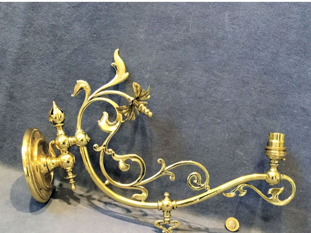 Pair of Art Nouveau Brass Wall Lights — view 3