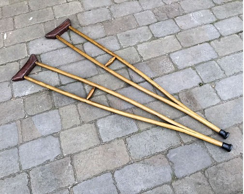 Pair of Ash Crutches — Leather, circa 1900