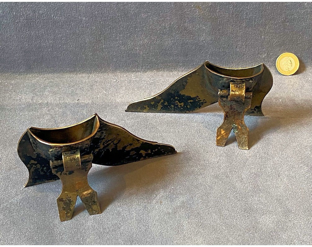 Pair of Brass Boot Mantle Ornaments / Spill Vases — view 2
