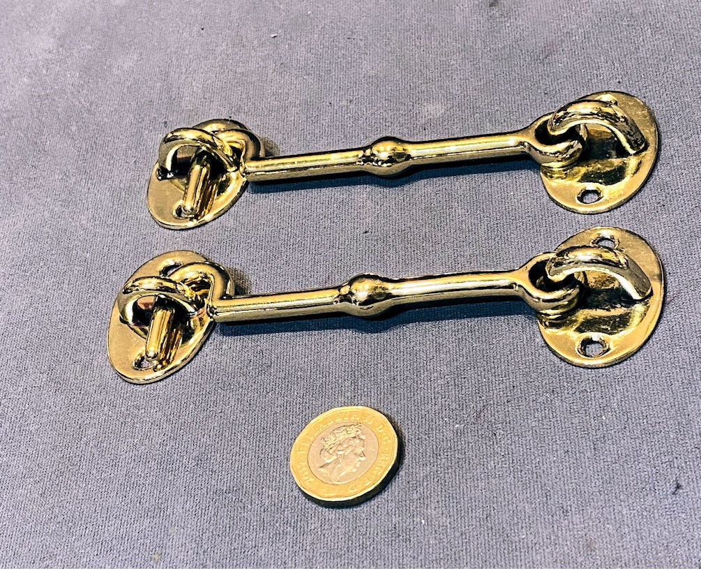 Pair of Brass Door Hooks with Eyes — Brass, 1920's