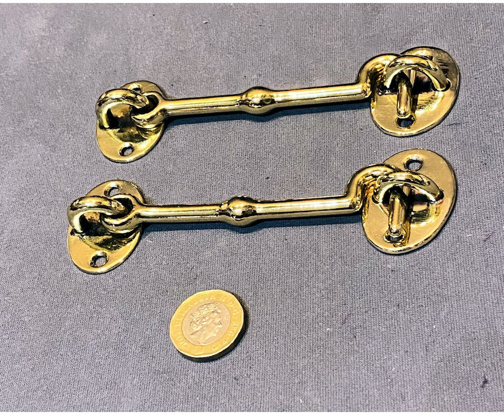 Pair of Brass Door Hooks with Eyes — view 2