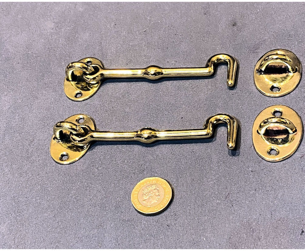 Pair of Brass Door Hooks with Eyes — view 3