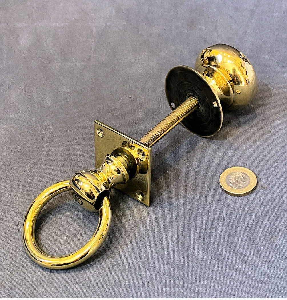 Pair of Brass Door Ring & Knobs — Brass, late 19th century