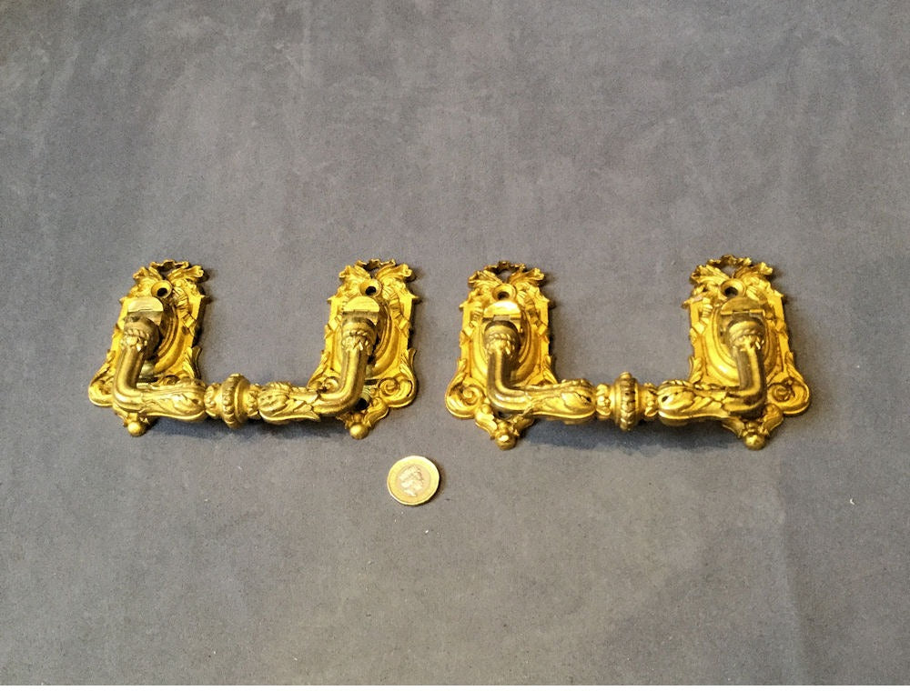 Pair of Brass Drop Pull Handles — Brass, late 19th century