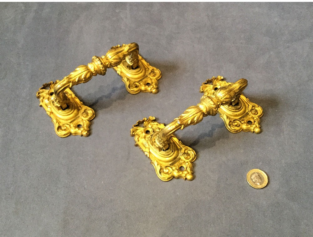 Pair of Brass Drop Pull Handles — view 3