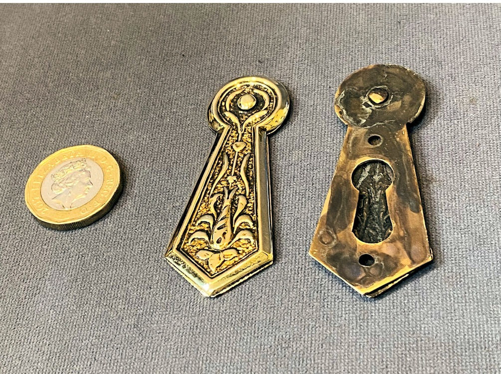 Pair of Brass Keyholes with Covers — view 2