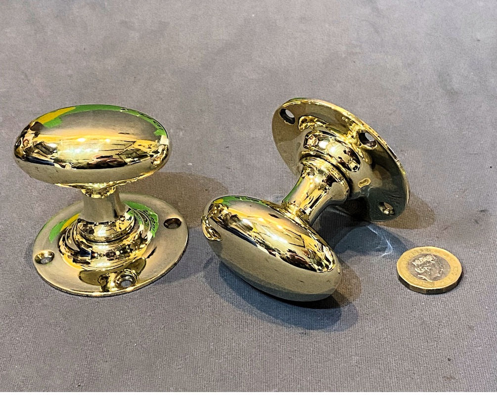 Pair of Brass Oval Door Handles, 3 pairs available — Brass, 1920's