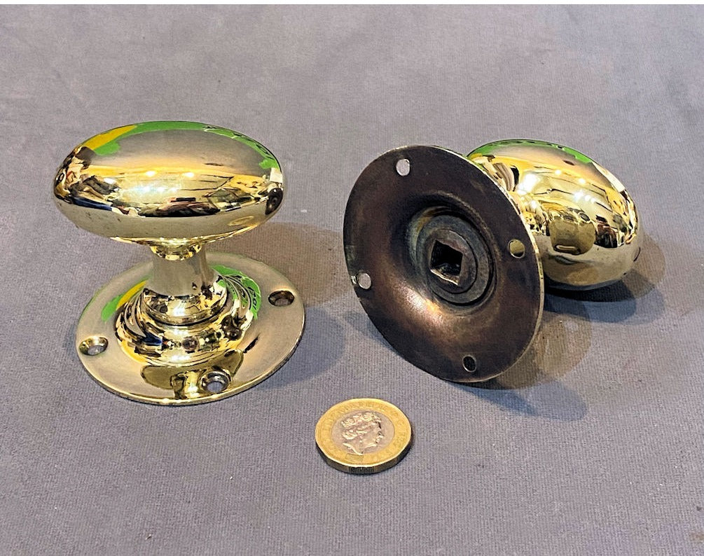 Pair of Brass Oval Door Handles — view 2
