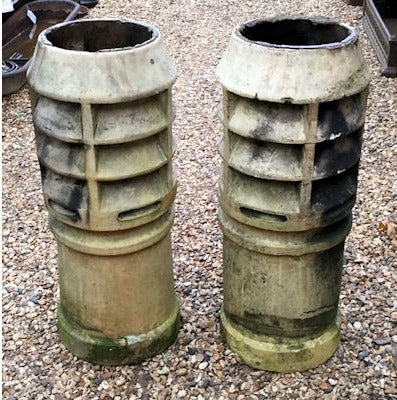 Pair of Buff Coloured Vented Chimney Pots — view 2