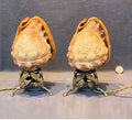 Pair of Carved Cameo Shell Electric Side Lamps — Brass, 1920's