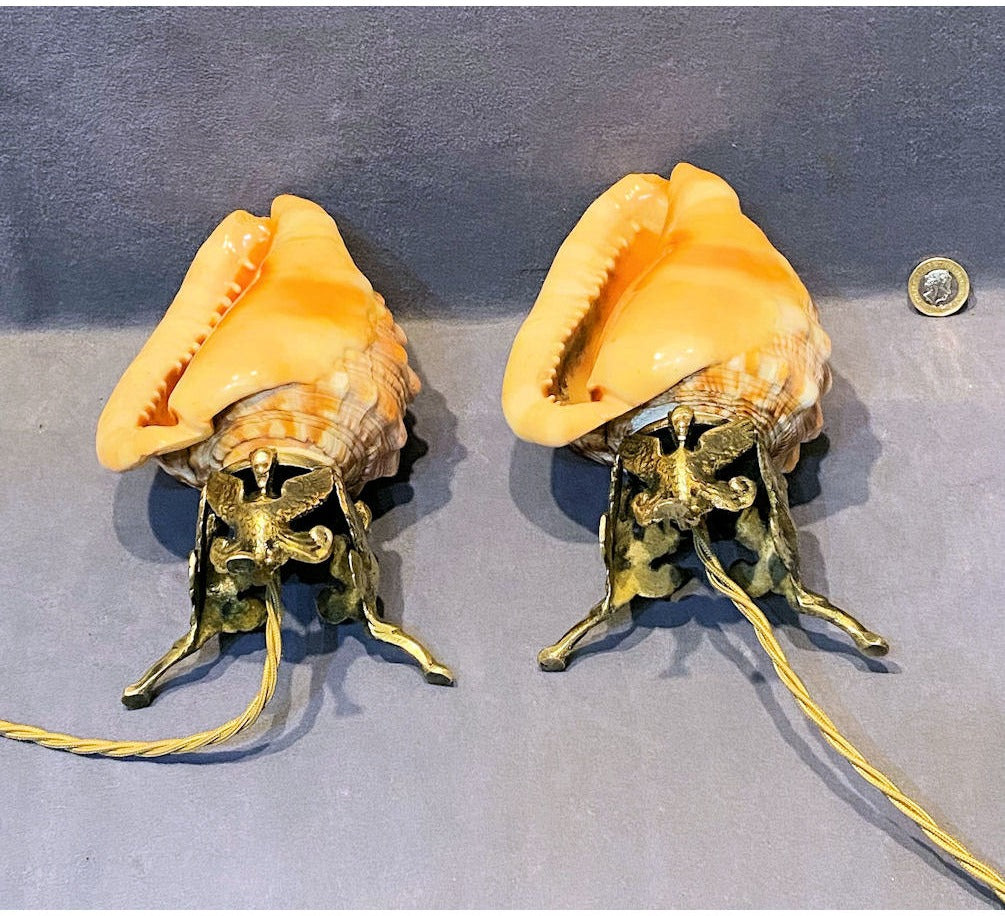 Pair of Carved Cameo Shell Electric Side Lamps — view 3