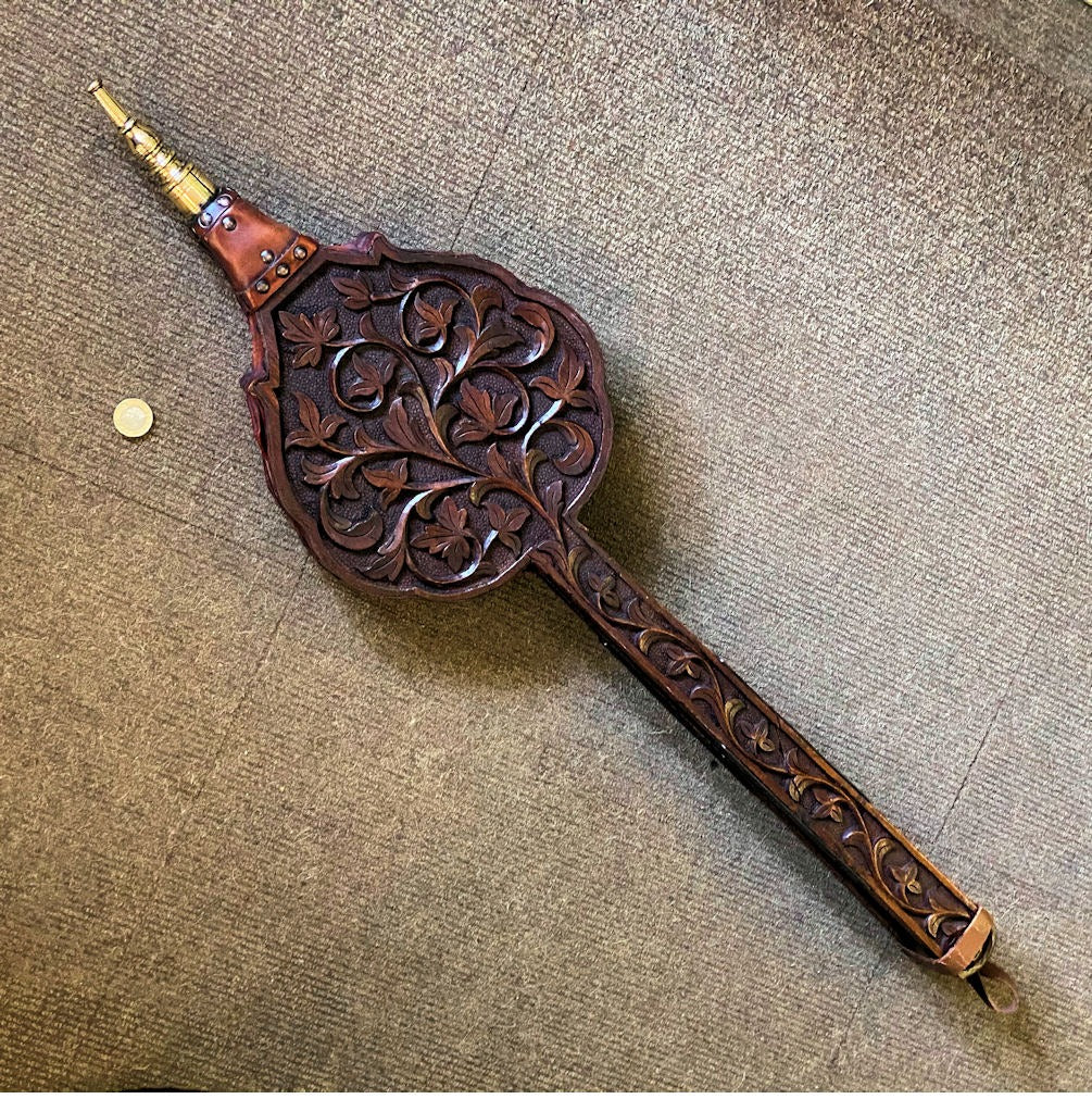 Pair of Carved Mahogany Fireside Bellows — Mahogany, late 19th century