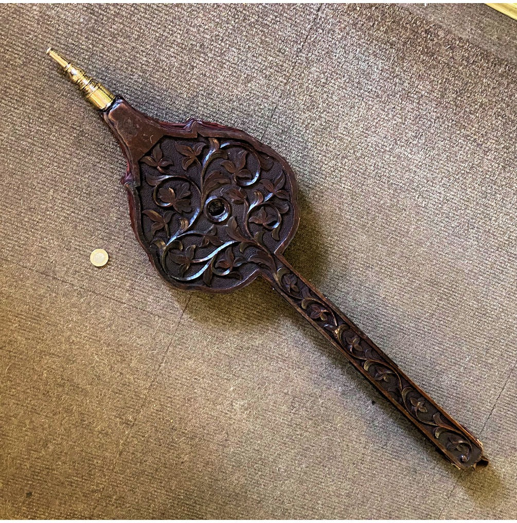 Pair of Carved Mahogany Fireside Bellows — view 2