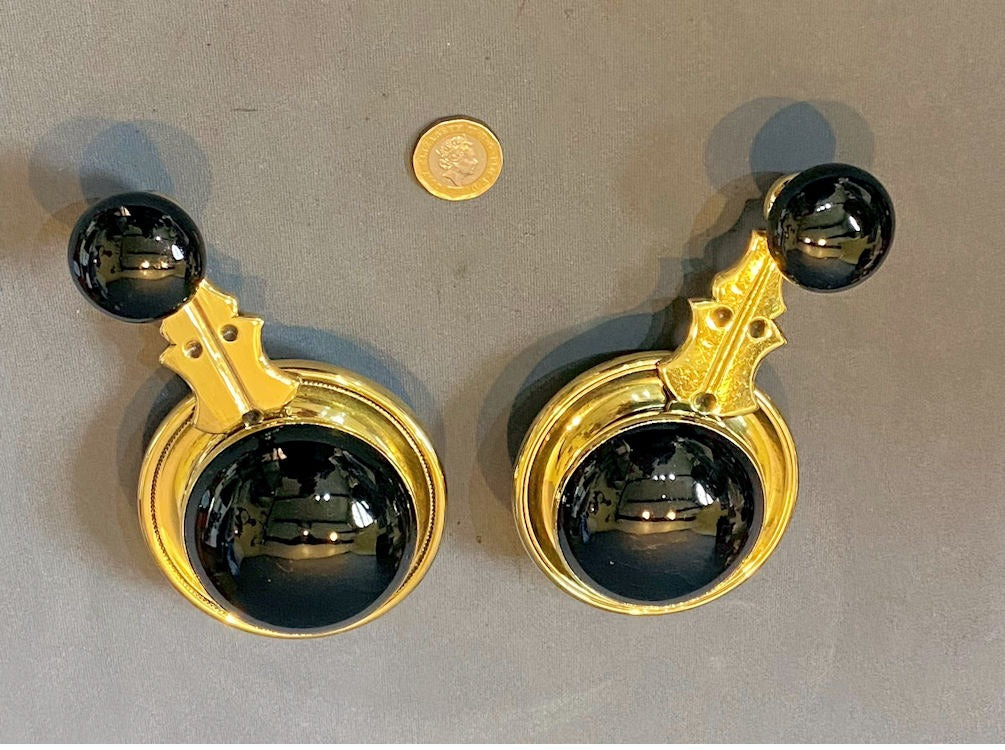 Pair of Ceramic & Brass Interior Bell Pulls — Ceramic, late 19th century