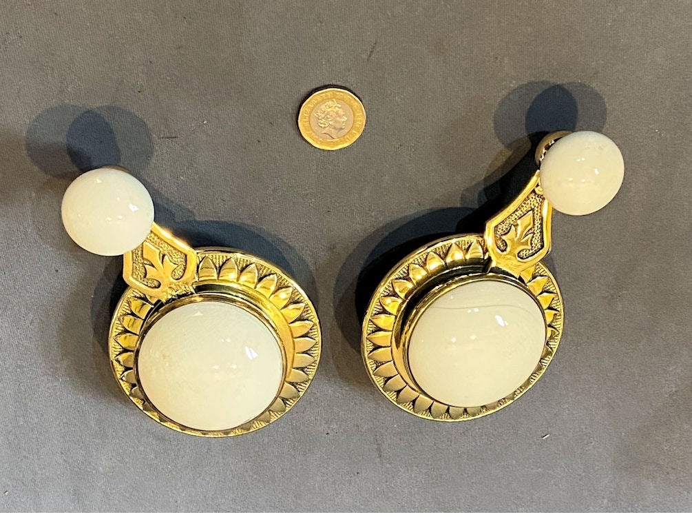 Pair of Ceramic & Brass Interior Bell Pulls — Ceramic, 19th century