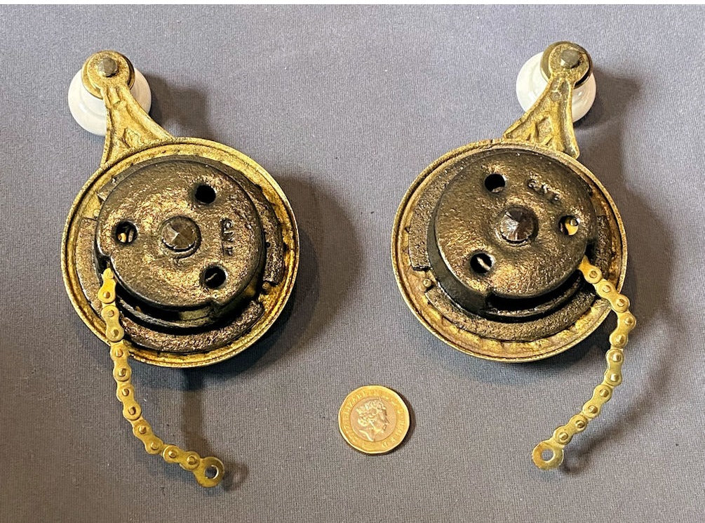 Pair of Ceramic & Brass Interior Bell Pulls — view 2