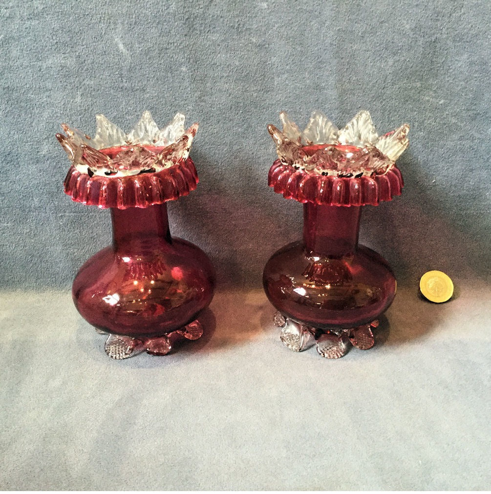 Pair of Cranberry Glass Hyacinth Vases — Glass, late 19th century