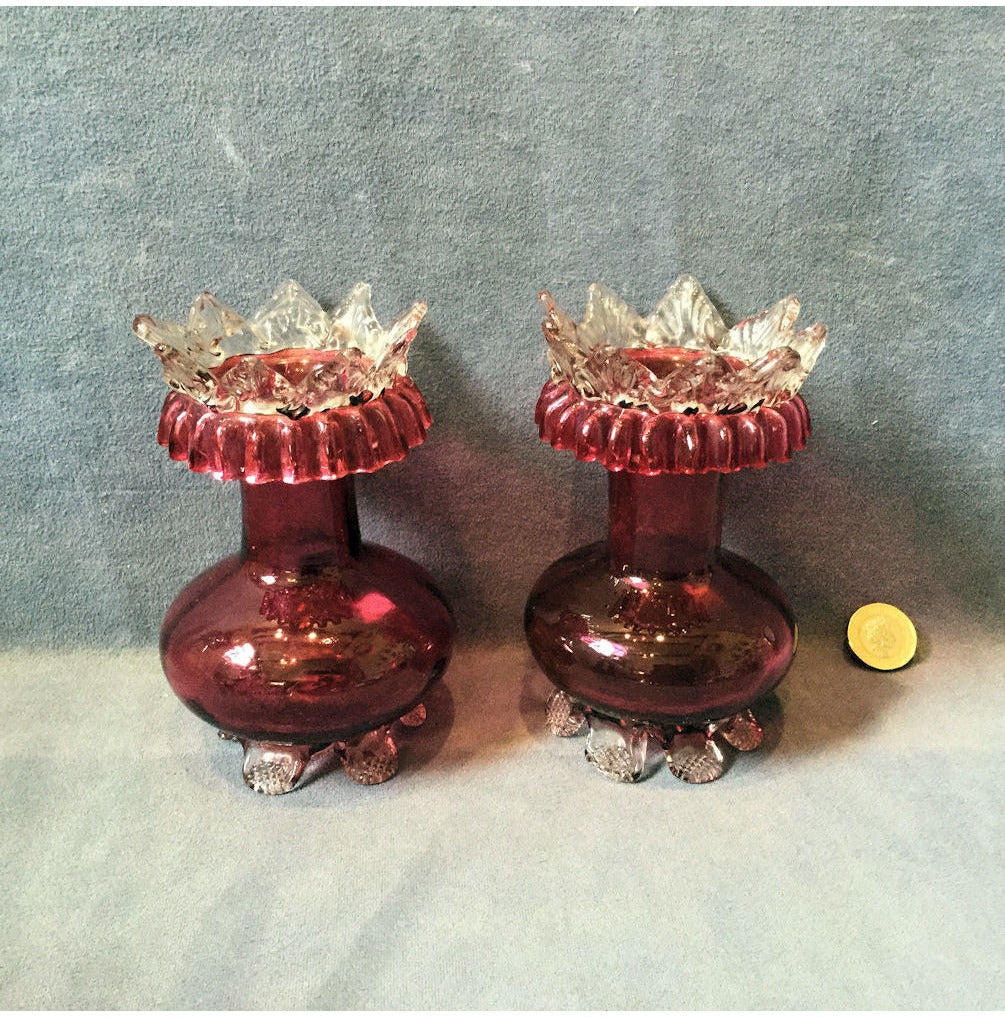 Pair of Cranberry Glass Hyacinth Vases — view 2