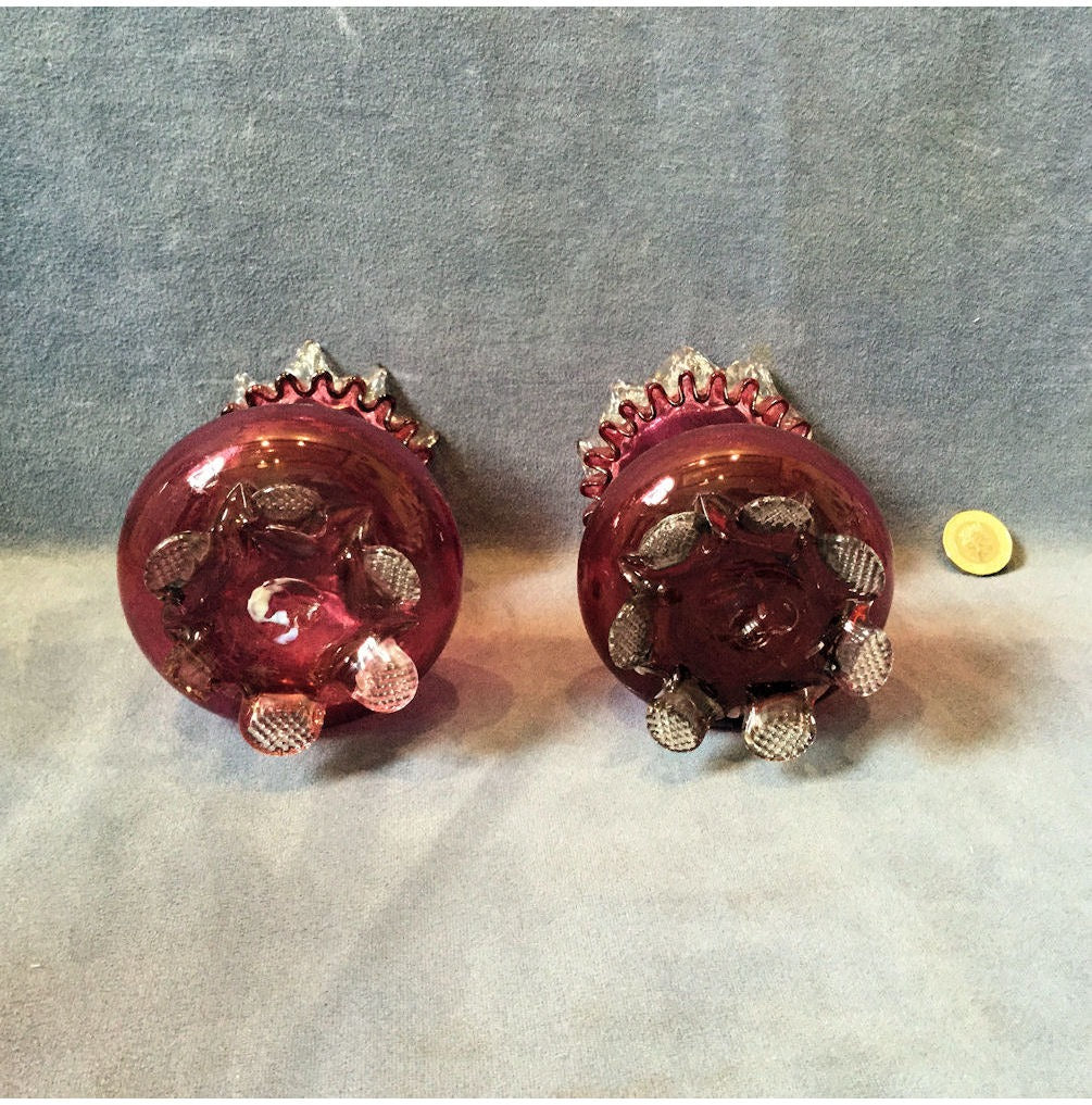 Pair of Cranberry Glass Hyacinth Vases — view 3