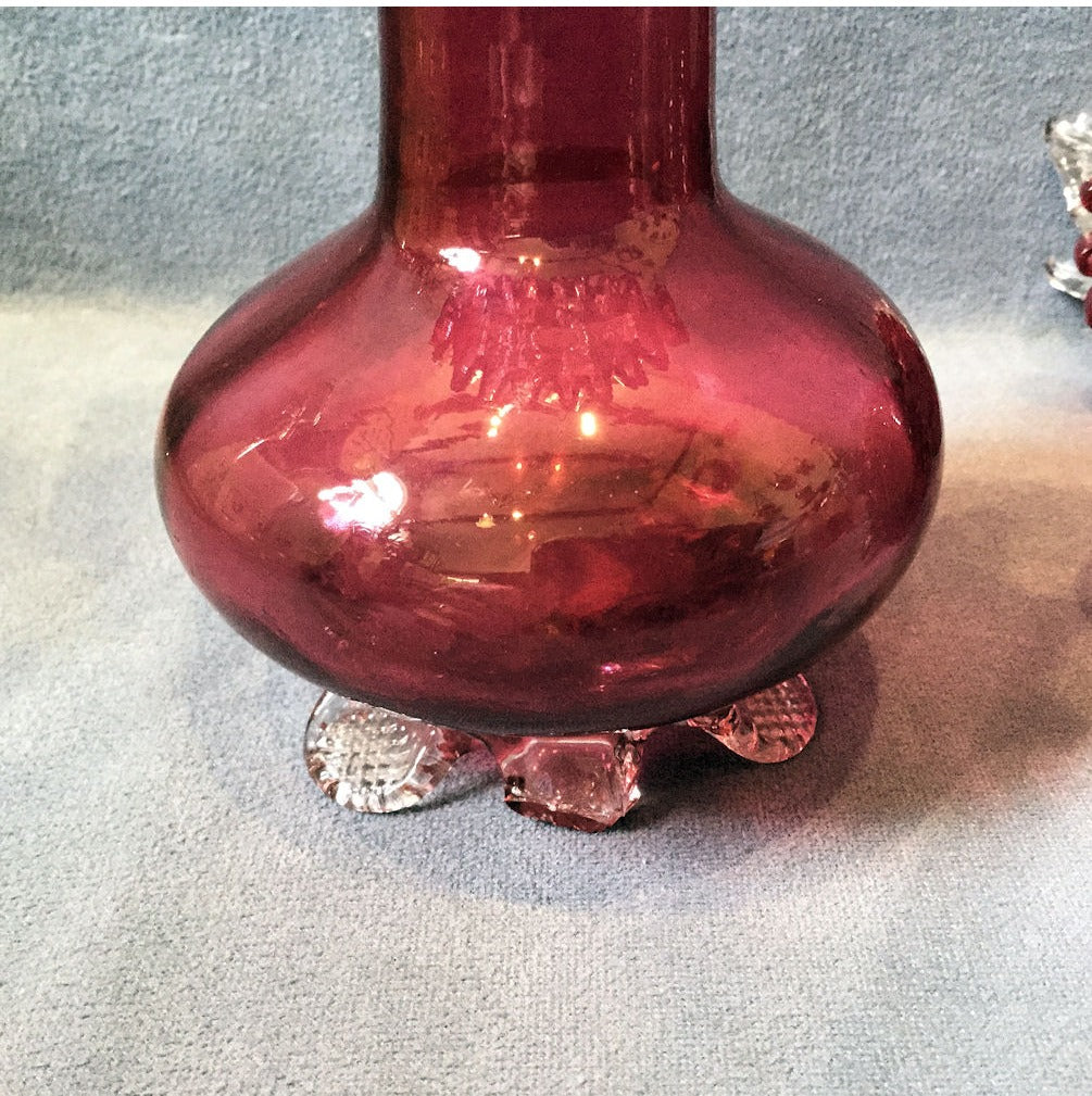 Pair of Cranberry Glass Hyacinth Vases — view 4