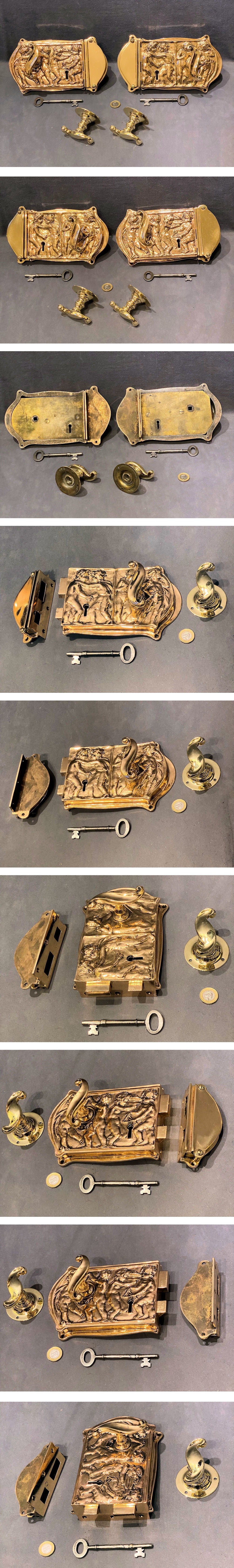 Pair of Decorated Brass Rim Lock Sets — Brass, circa 1900