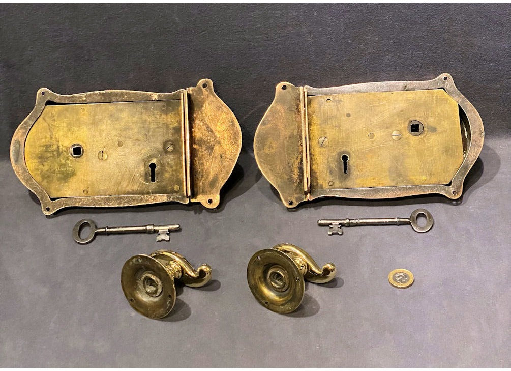 Pair of Decorated Brass Rim Lock Sets — view 3