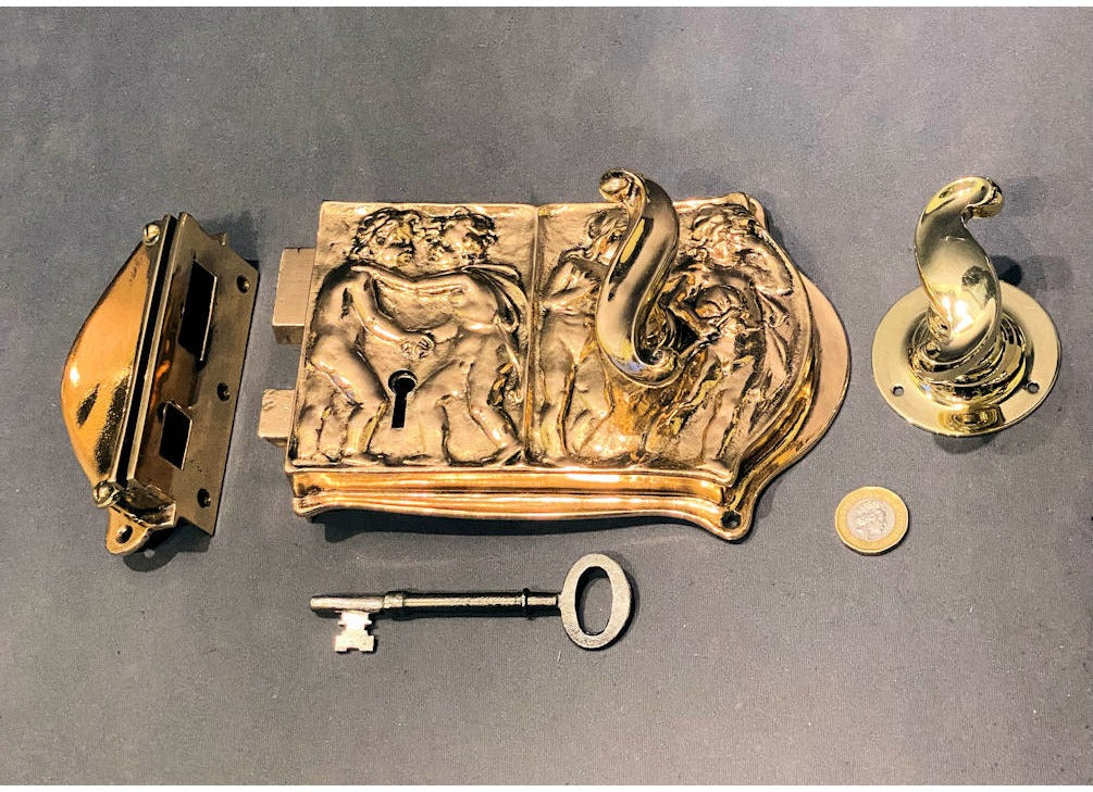 Pair of Decorated Brass Rim Lock Sets — view 4