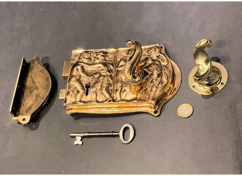 Pair of Decorated Brass Rim Lock Sets — view 5