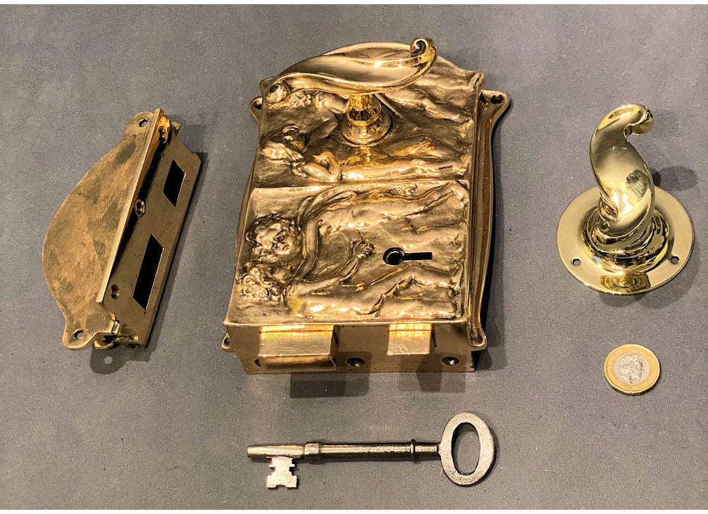 Pair of Decorated Brass Rim Lock Sets — view 6
