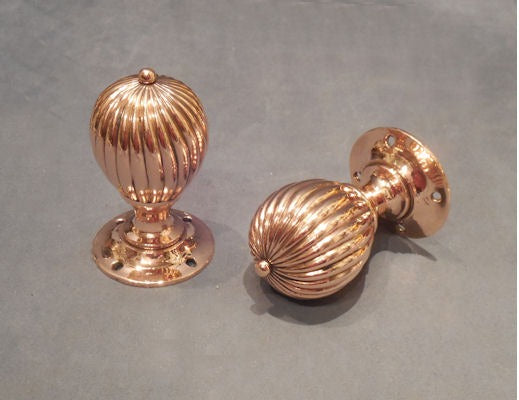Pair of Diagonal Ribbed Door Handles — Brass, late 19th century